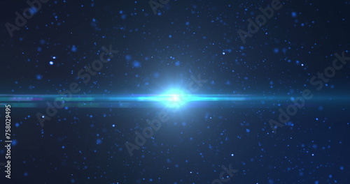 Image of blue spots of light flickering with glowing blue star on blue bakcground