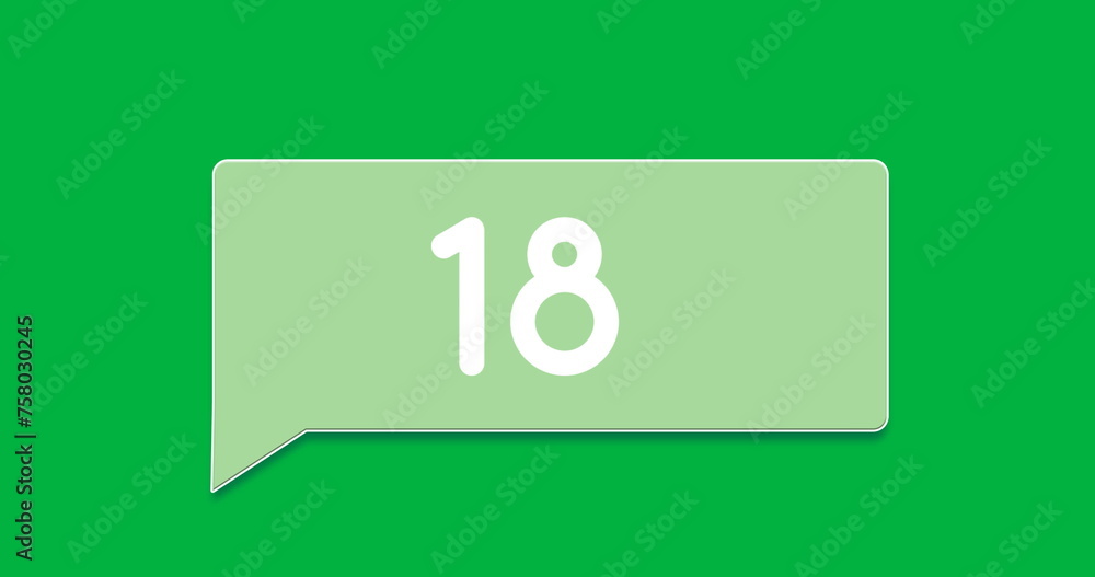 Image of a green chat box with numbers increasing on a green background 4k Image of a green chat box with numbers increasing on a green background 4k