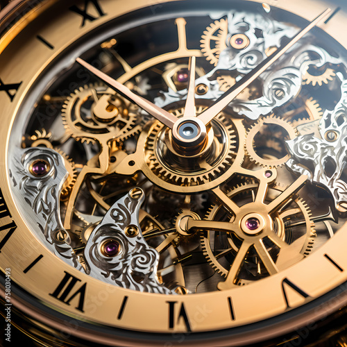 A close-up of a watch with moving clock hands. 
