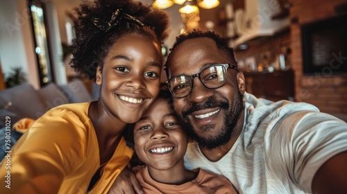 Cheerful African family takes a heartwarming selfie together, capturing a moment of joy and togetherness