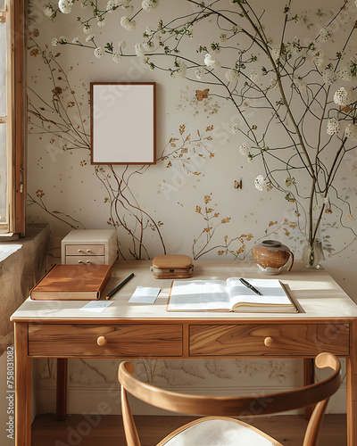 MOCK UP-VINTAGE WRITING DESK NEUTRAL  5 photo