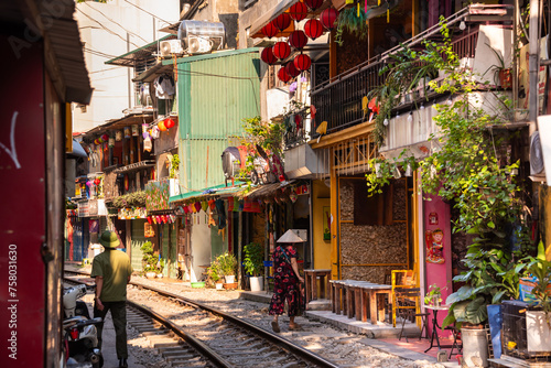 Train street in Hanoi, Vietnam. Famous landmark and tourism destination