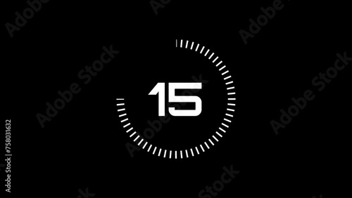 20 seconds countdown timer animation from 20 to 0 seconds. Modern white timer on black background photo