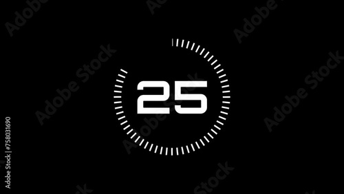 30 seconds countdown timer animation from 30 to 0 seconds. Modern white timer on black background photo