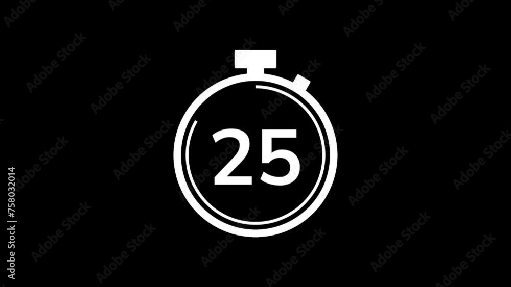 30 seconds countdown timer animation from 30 to 0 seconds. Modern white stopwatch cowndown timer on black background 30 seconds countdown timer animation from 30 to 0 seconds. Modern white stopwatch cowndown timer on black background