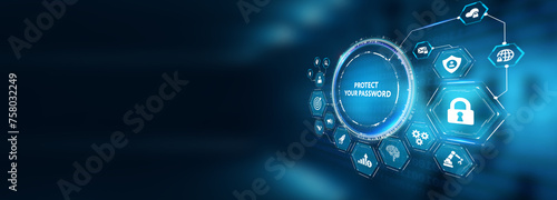 Secure internet access and personal information security. PROTECT YOUR PASSWORD. 3d illustration