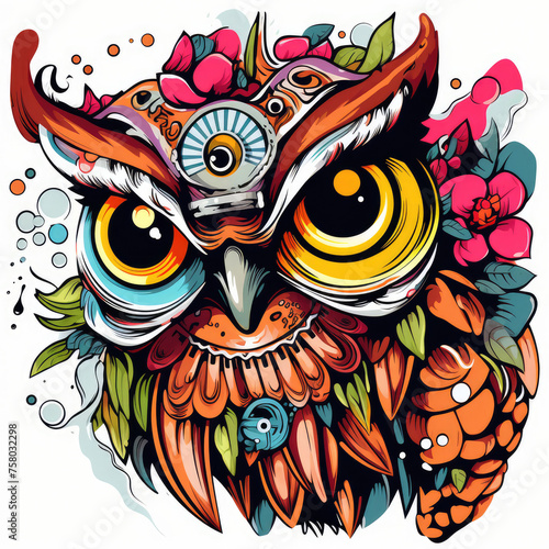 Abstract decorative owl portrait.