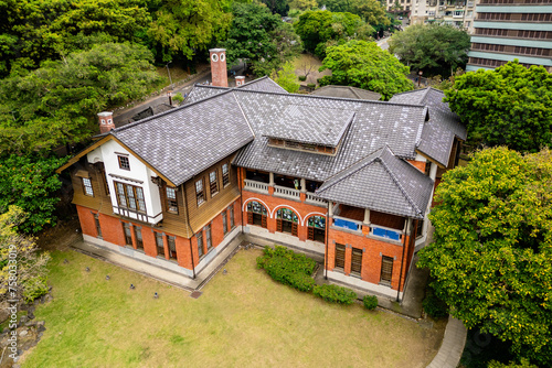 Aerial view of the Beitou Hot Spring Museum in taipei city, taiwan