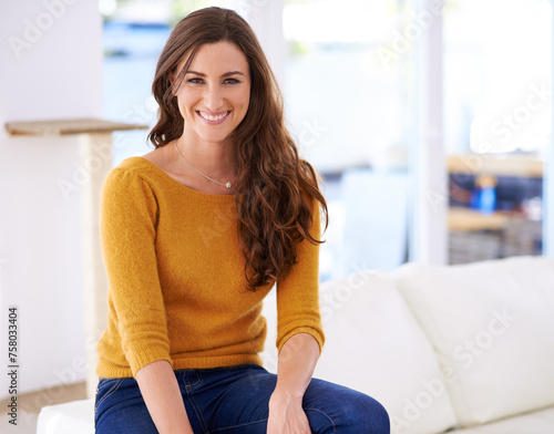 Woman, portrait and casual to relax on sofa for leisure, comfort and peace with happiness for wellness or wellbeing. Female person, calm and unwind for weekend break, relaxed outfit and stress free. Free Download Woman, portrait and casual to relax on sofa for leisure, comfort and peace with happiness for wellness or wellbeing. Female person, calm and unwind for weekend break, relaxed outfit and stress free. - GFXLoad