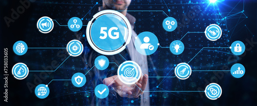 The concept of 5G network, high-speed mobile Internet, new generation networks. Business, modern technology, internet and networking concept. photo