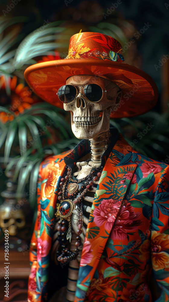 Skeleton in flamboyant attire high-resolution