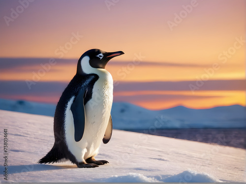 Portrait of a penguin Cheerful  happy in a snowy landscape. Playful  happy animal. Generative Ai.