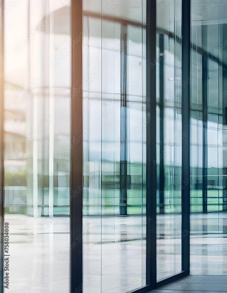 Fototapeta premium Blurred glass wall of modern business office building