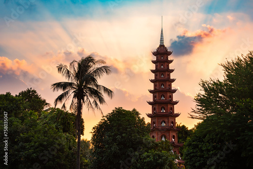 Tran quoc pagoda on sunset in Hanoi city, Vietnam