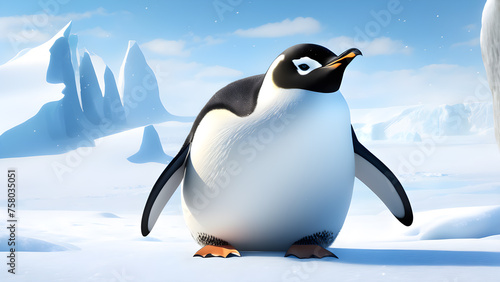 Portrait of a penguin Cheerful  happy in a snowy landscape. Playful  happy animal. Generative Ai.