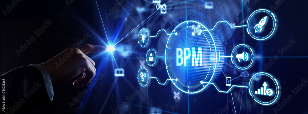 BPM Business process management system technology concept. - obrazy, fototapety, plakaty 