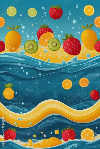  summer graphics of fruits on the background of the sea photo