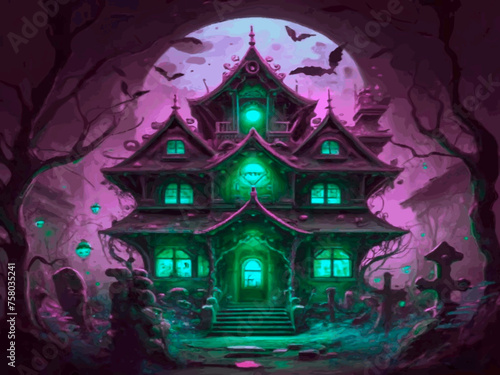 Spooky house with spooky creatures photo