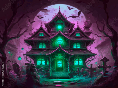 Spooky house with spooky creatures