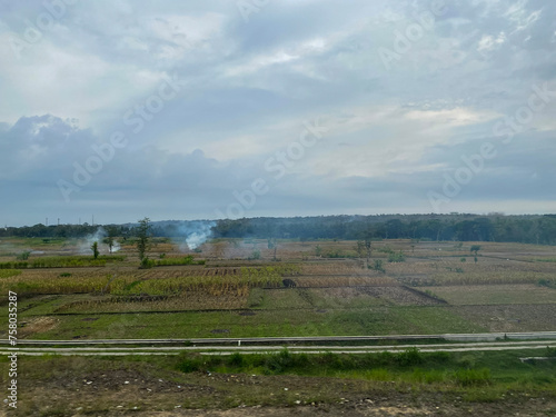 Field view of Yogyakarta from Airport transit train
