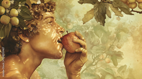 Fototapeta Bible scene, Adam eating the apple in the Garden of eden