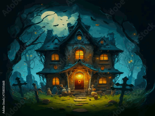 Spooky house with spooky creatures