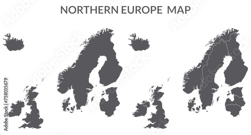 Northern Europe country Map. Map of Northern Europe in set grey color