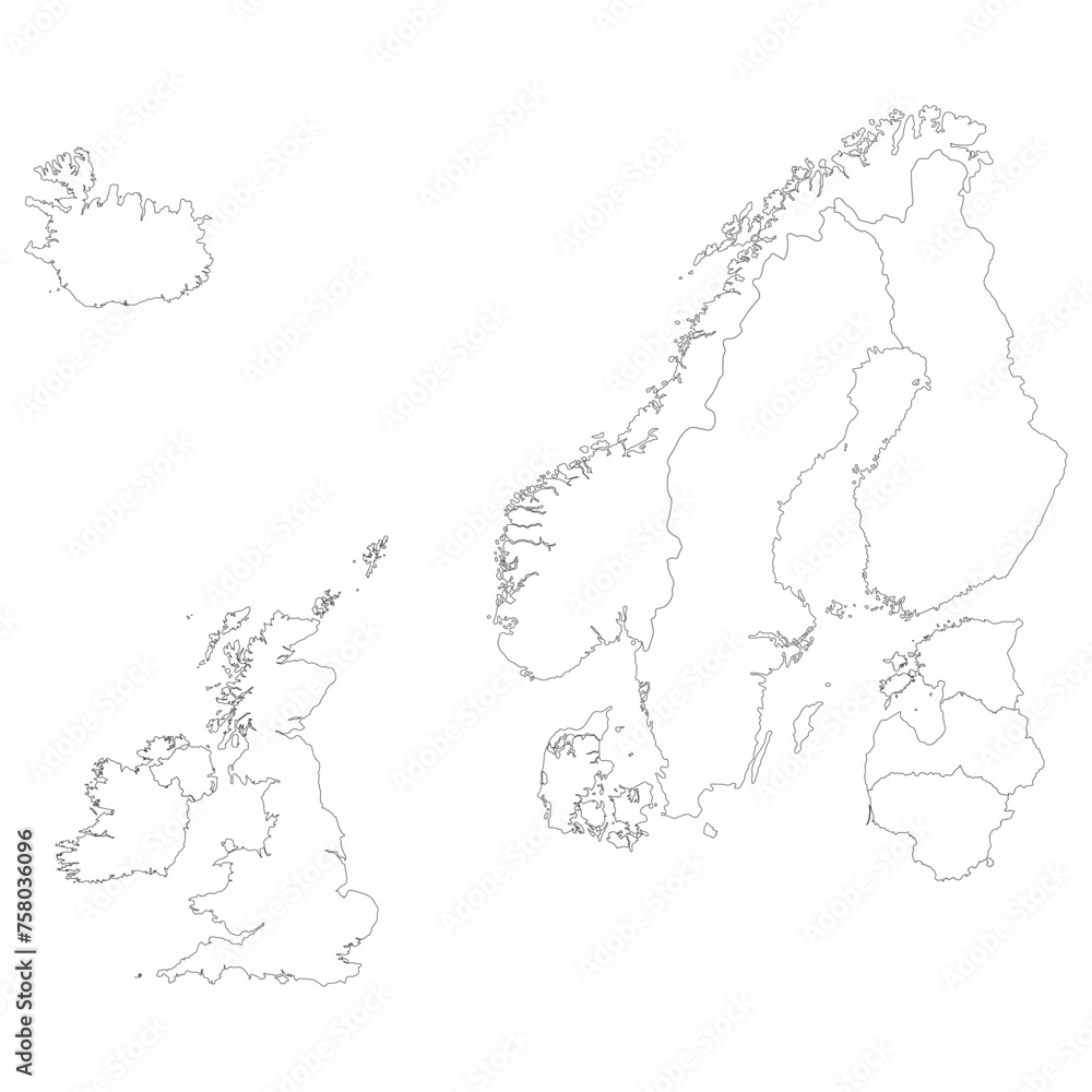 Northern Europe country Map. Map of Northern Europe in white color.