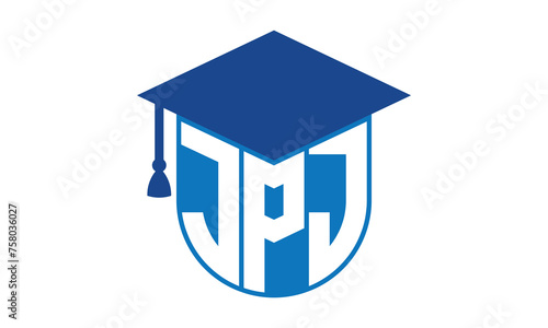 JPJ initial letter academic logo design vector template. school college logo, university logo, graduation cap logo, institute logo, educational logo, library logo, teaching logo, book shop, varsity photo