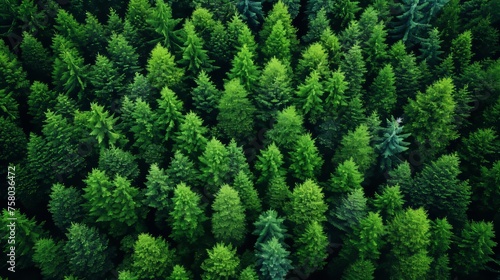 Drone s aerial view lush forest canopy absorbing co2 for carbon neutrality and net zero emissions