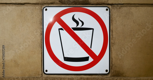 'No food or drink allowed' sign with red prohibition icon.