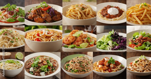 Collage of various delicious dishes and drinks from restaurant. © Issah