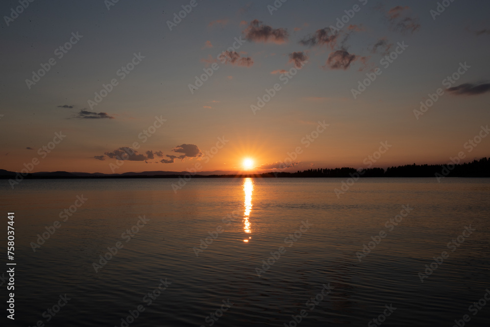 Sunset over scandinavian lake