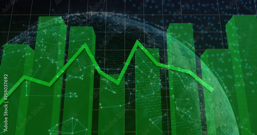 Image of data processing and globe on black background Image of data processing and globe on black background