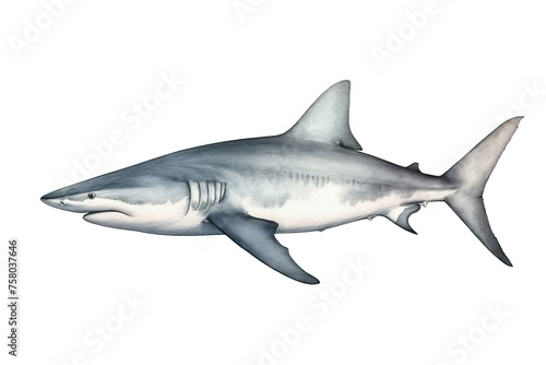 white isolated drawn illustration background Underwater ocean shark animals creature Marine Hand watercolor bull collection