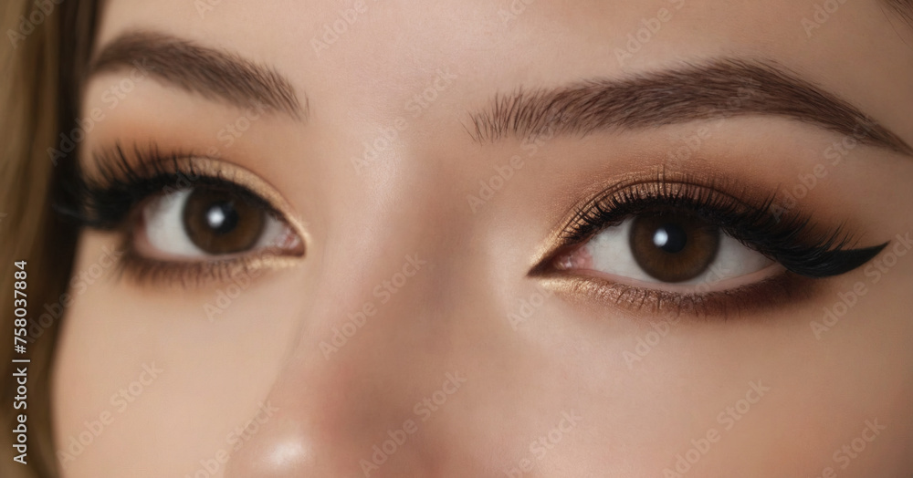 Fototapeta premium Close-up of voluminous eyelash extensions being applied in beauty salon.