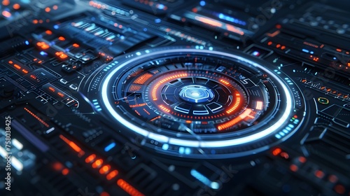 Wallpaper Mural Futuristic Digital Interface: High-tech Holographic Display with Intricate Circuitry and Vibrant Lighting Torontodigital.ca