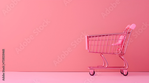 Shopping trolley minimal copy space on pink background. . generative AI