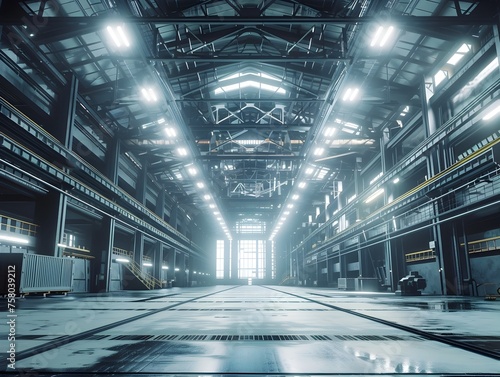 Futuristic Factory Transformation: A 3D Rendering Showcasing Advanced Machinery and Bright Illuminating Space