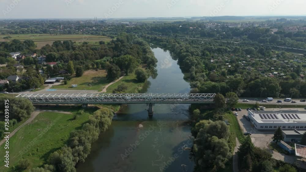 Beautiful Bridge River San Jaroslaw Aerial View Poland Beautiful Bridge River San Jaroslaw Aerial View Poland