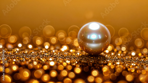 A pearl on a golden surface. ai