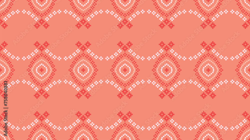 Ethnic geometric fabric pattern Cross Stitch.Ikat embroidery Ethnic oriental Pixel pattern rose pink gold background. Abstract,vector,illustration. Texture,clothing,scarf,decoration,silk wallpaper. Ethnic geometric fabric pattern Cross Stitch.Ikat embroidery Ethnic oriental Pixel pattern rose pink gold background. Abstract,vector,illustration. Texture,clothing,scarf,decoration,silk wallpaper.