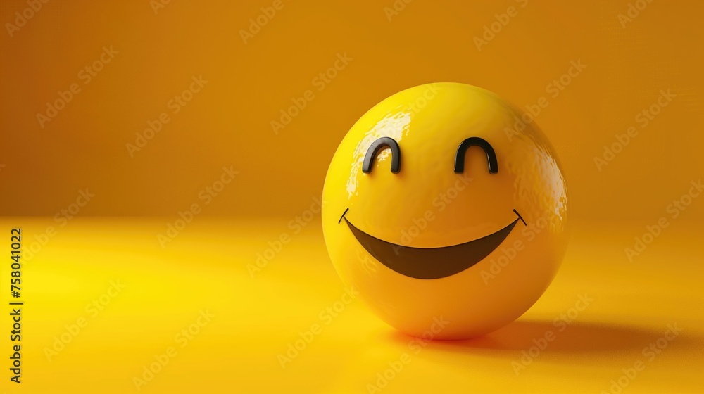Fototapeta premium Smiley Emoji Face on Yellow Studio Background