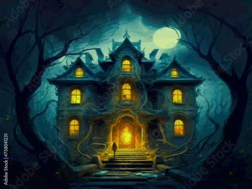 Spooky house with spooky creatures  photo