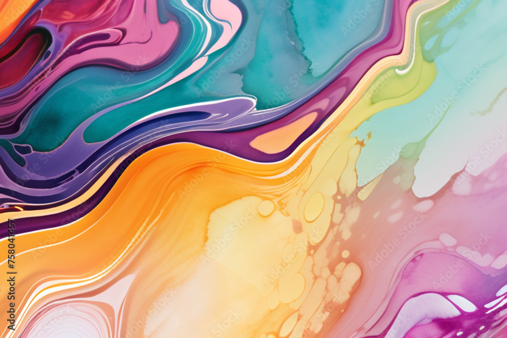 Closeup of abstract watercolor paint background texture with liquid fluid marbled paper texture banner texture. Generative AI (생성형 AI) Closeup of abstract watercolor paint background texture with liquid fluid marbled paper texture banner texture. Generative AI (생성형 AI)