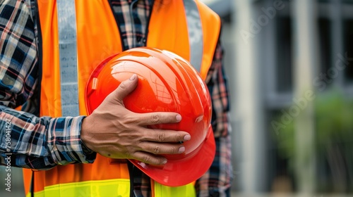 Construction Worker Holding Hard Hat