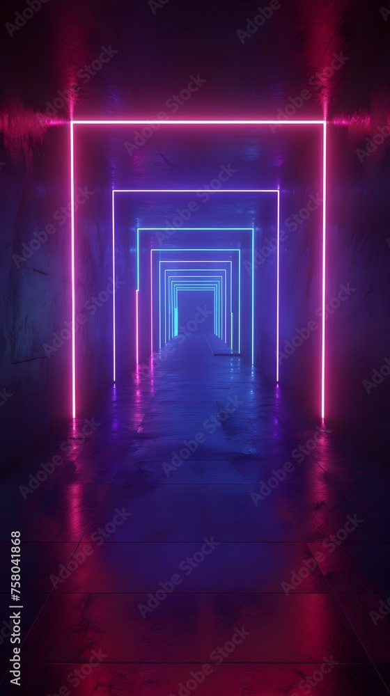 Futuristic Tunnel of Glowing Neon Lights in the Void of Distance Futuristic Tunnel of Glowing Neon Lights in the Void of Distance
