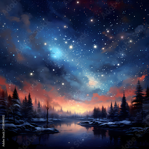 A dreamy night sky filled with stars and galaxies.