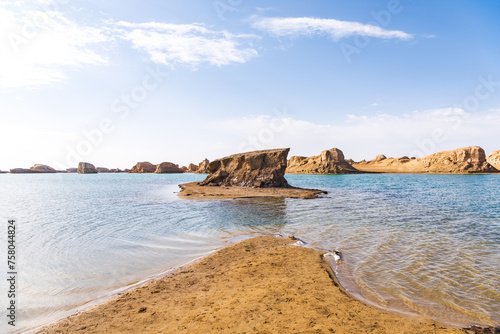 Yadan landform on the water in Wusut, Qinghai