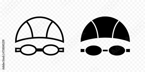 Swimming goggles and cap icon set isolated on transparent background